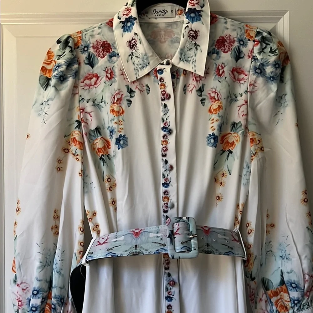 Floral Long Sleeve Dress with Belt - Picture 1 of 4